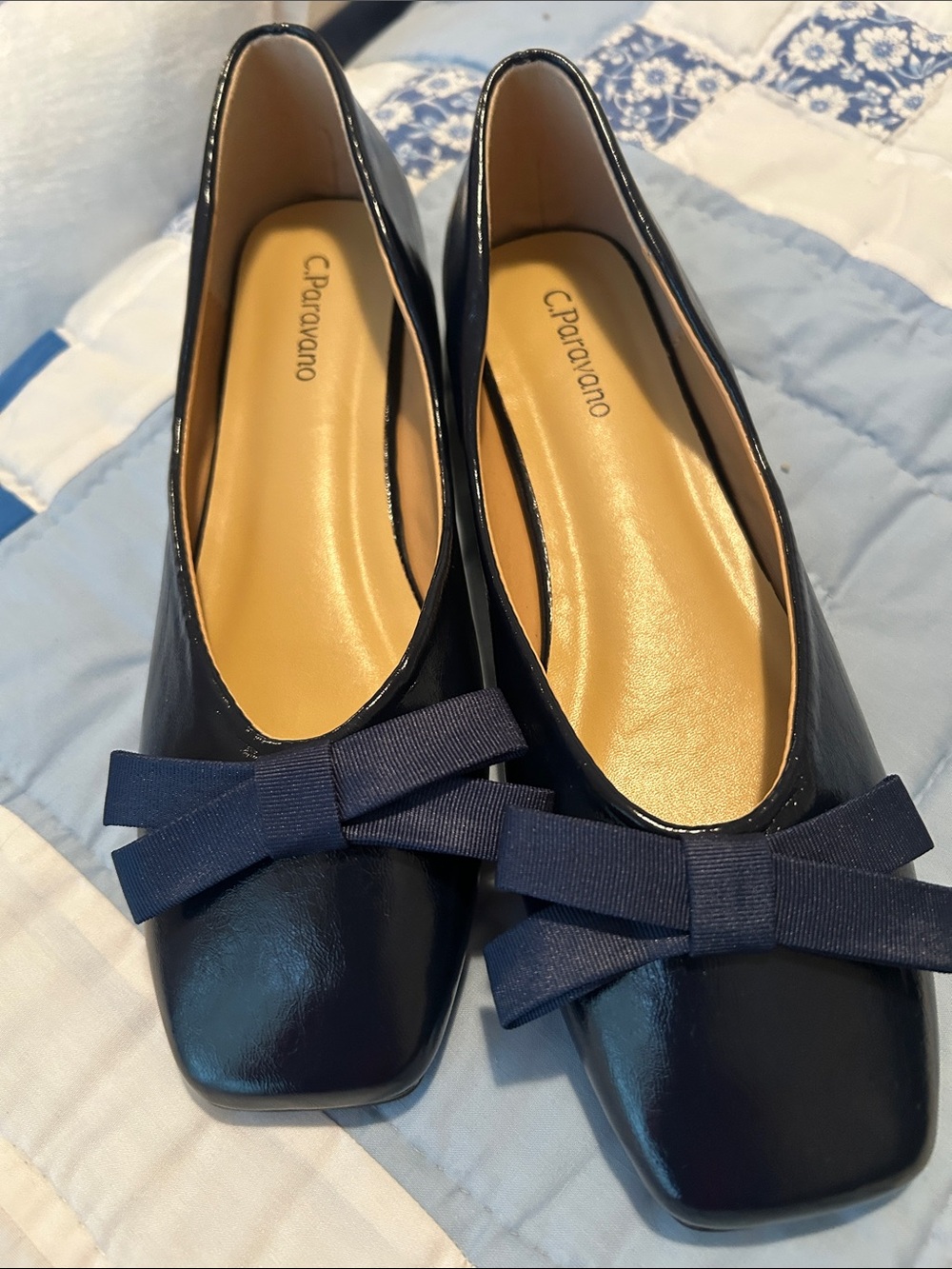 C. Paravano Navy Patent Bow Flats